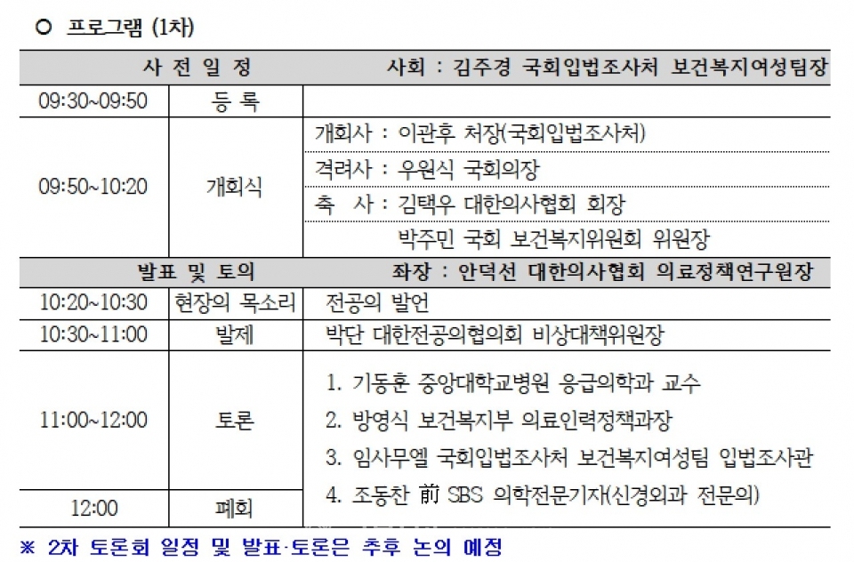 국회와 의료계가 전공의 수련환경 개선을 포함한 의료현장 정상화 목적 토론회를 공동 개최한다. ⓒ의협신문